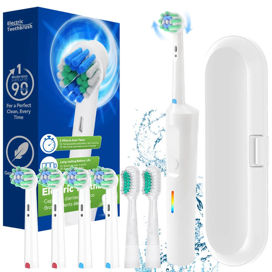 2in1 Rotating & Sonic Dual Modes Rechargeable Electric Toothbrush - 6 Heads, 3 Modes & Timer, Compatible with Oral B Brush Head
