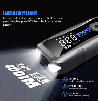 UniLink Twin-Cylinder Ultra-Fast Jump Starter & Air Compressor 16000mAh Real Capacity Car Battery Booster Patented Inflator Pro