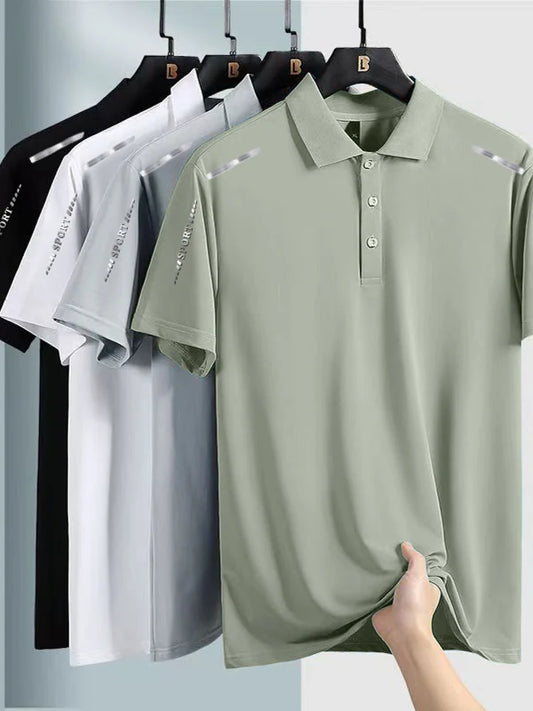 Quick Dry Ice Silk Short Sleeve  Shirt Men's Style Summer Thin Casual Business High End Top Shirt T-Shirt for Men