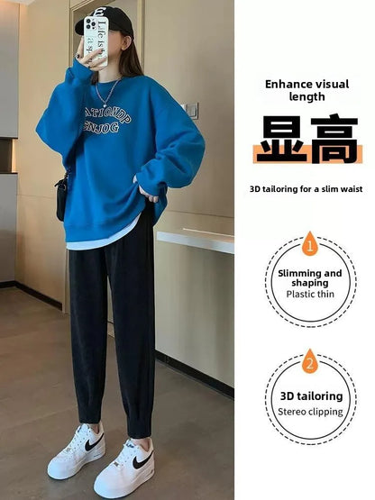 Autumn Winter High Waist Loose Thickened Fleece Harlan Pants Women's Casual Trousers Carrot Style Comfortable Loose Fit