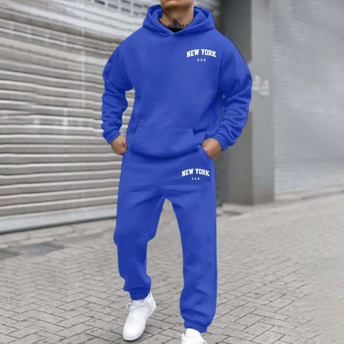 Amazon Cross-Border Hot Selling New Arrival Men's and Women's Streetwear Trendy Fleece Hooded Print Sweatshirt Set Bestseller