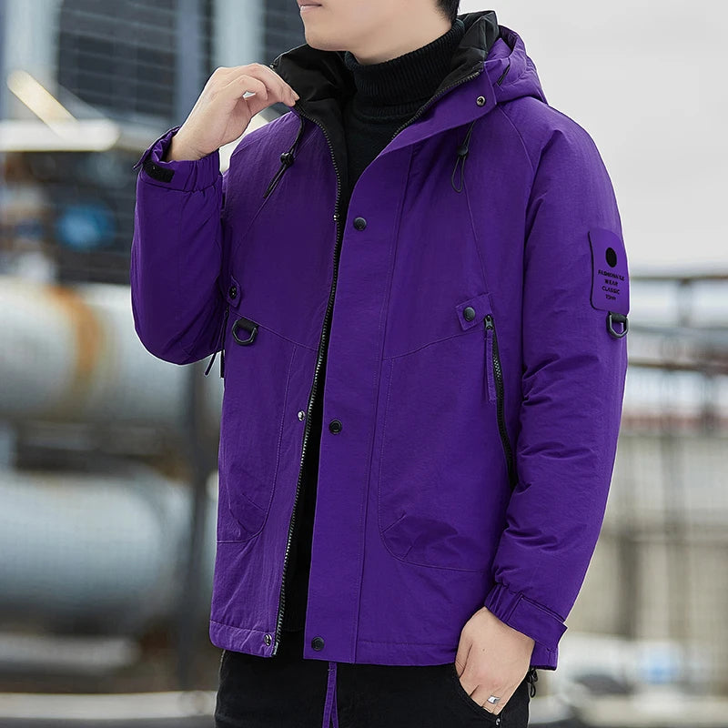 Paul 2026 Men's Thickened down Cotton Jacket Hooded Warm Workwear Ultra-Thick Outerwear Fashionable Urban Style Polyester Fiber