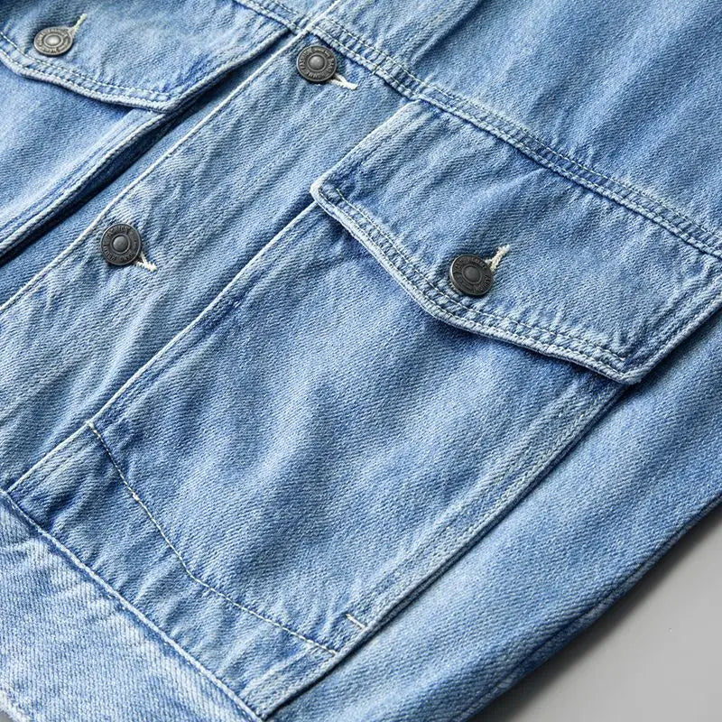 Men's Causal Denim Jacket Gray Autumn Wide Shoulders Fashion Male Jean Coat with Embroidery Japanese Y2k Clothing Big Size Baggy