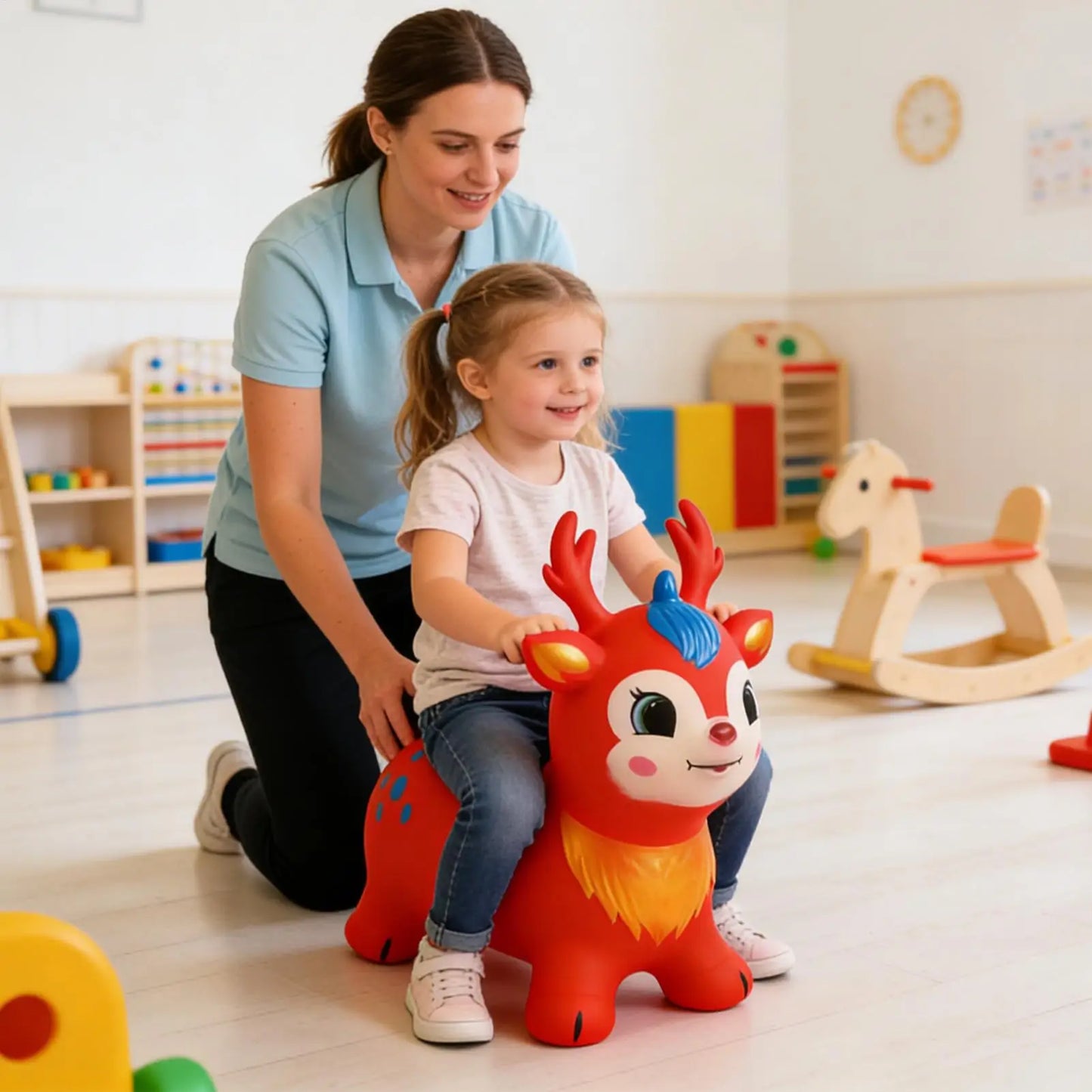 Bouncy Horse Inflatable Ride on Horse Bouncer Kids Jumping Hopping Animal Toys for Outdoor Home Preschool Classroom Playroom