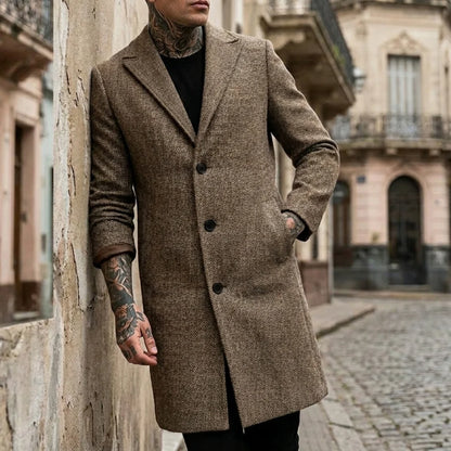 Fall/Winter Men's Striped Coat Street Casual Jacket Long Jacket Classic Pattern Wind Jacket Warm Outdoor Office Men's Clothing