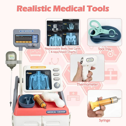 Doctor Toy Set for Kids Pretend Play Medical Trolley Kit with Stethoscope Simulated ECG Machine Doctor Role Play Tools Gift