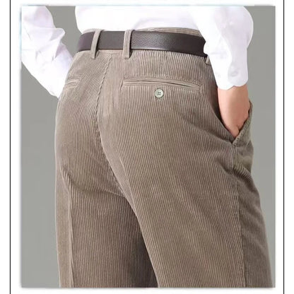 High Waist Double Pleated Winter Corduroy Pants Men Straight Loose 100% Cotton Autumn Casual Mens Trousers Size 44 46 48 50