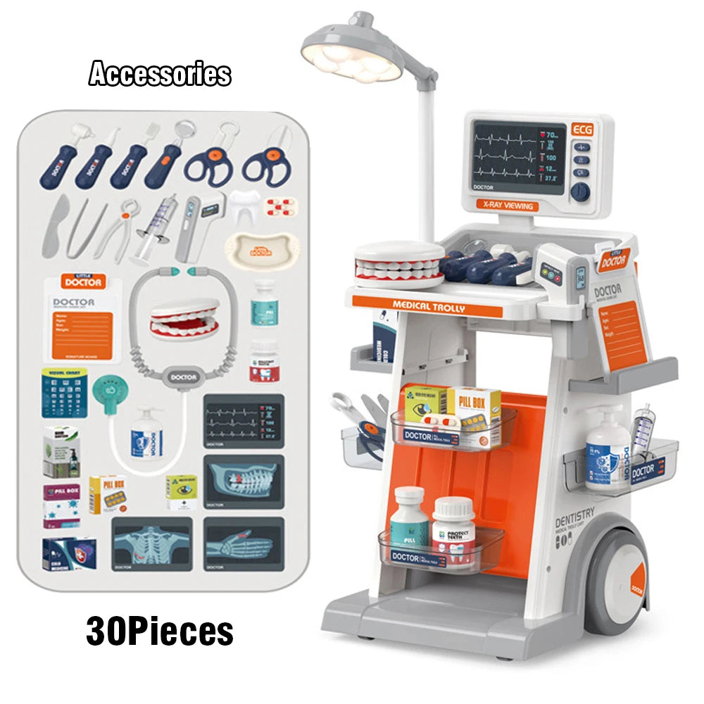 Children's Simulated Dentist Medicals Car Toy with ECG Dental Filling Injection Model Home Doctor Toy Birthday and Holiday Gifts