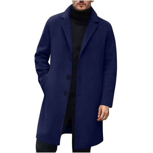 Men Wool Blends Coats Trench Pea Coat 2025 Spring Winter New Solid Color High Quality Men's Wool Jacket Luxurious Brand Clothing