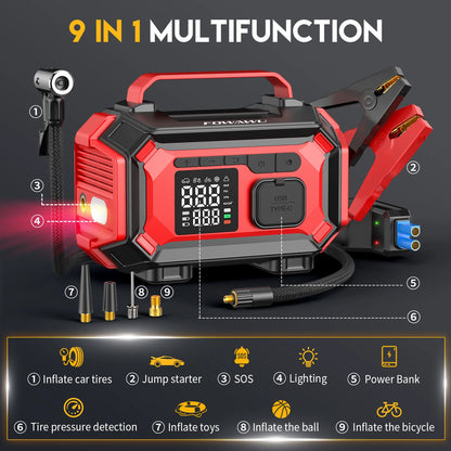 FOWAWU 8000A Jump Starter with Air Compressor, Car Battery Jumper Starter Power Bank