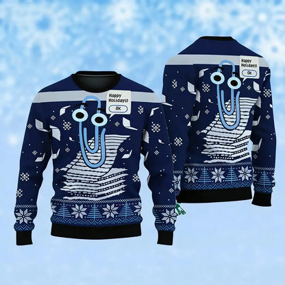 Funny Cute Paperclip Ugly Christmas Sweater Men Women Personality 3D Print Pullover Sweater Unique Festival Long Sleeves Tops