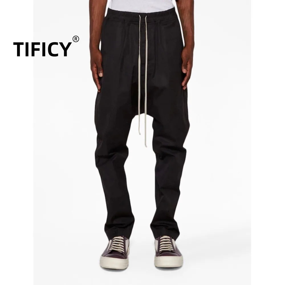 High Street RO Style Cotton Pants Harun Hard Cotton Pants Men's Hanging Crotch Straight Leg Pants Non Elastic Fashion Dark Style