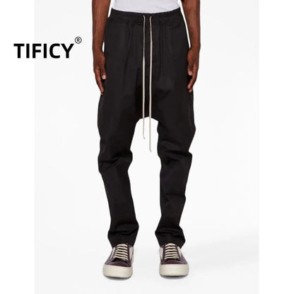 High Street RO Style Cotton Pants Harun Hard Cotton Pants Men's Hanging Crotch Straight Leg Pants Non Elastic Fashion Dark Style