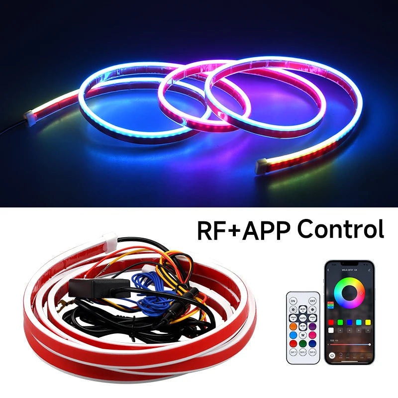 RGB Hood Light Daytime Running Lights For 12V Car APP Control Multi-function Led neon Strip Running Lights Automotive Supplies