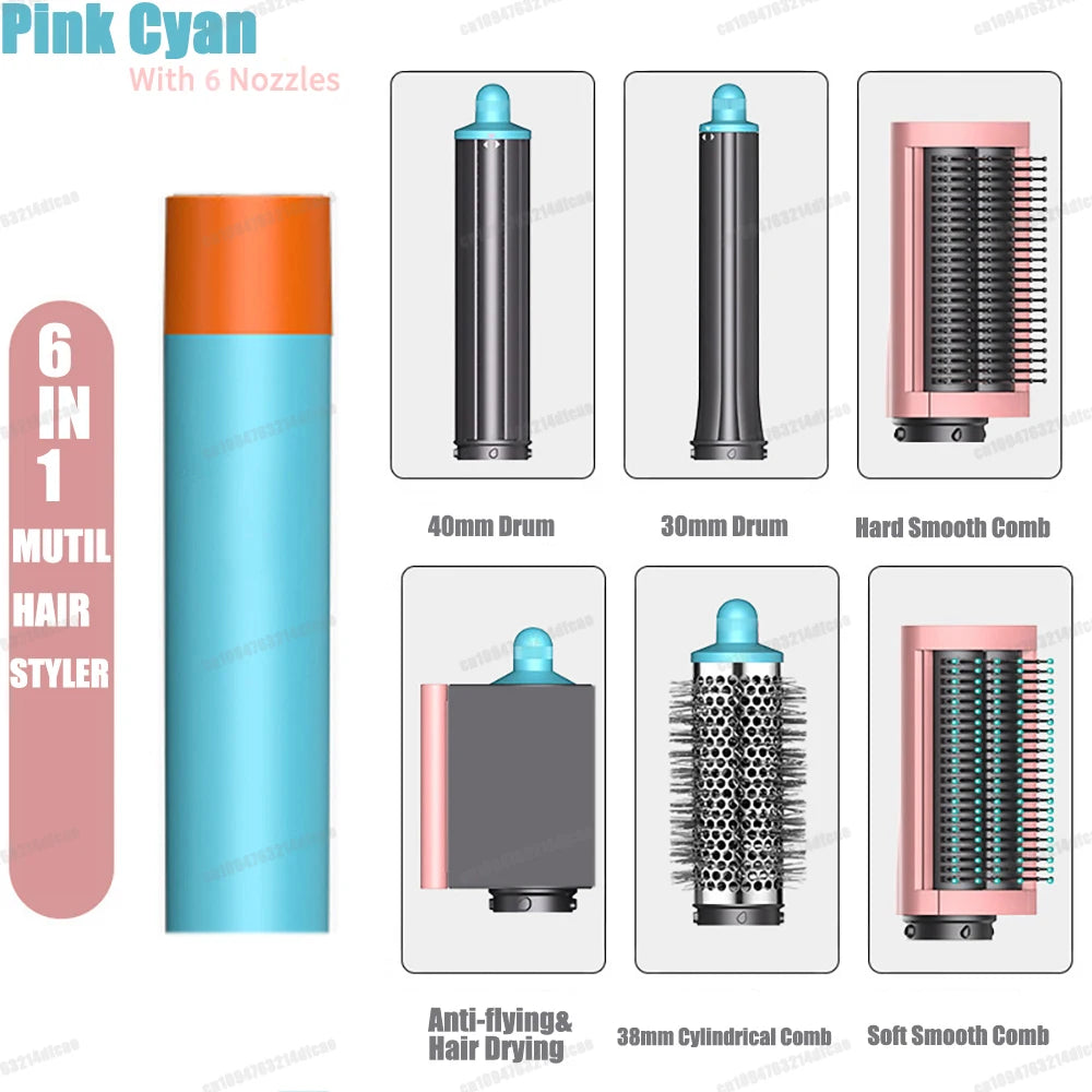 220V Hair Curler 6In1 Multi Hair Styler Curling Iron Hot Air Brush 20/30mm Auto-Curling Barrel Soft Straightening Brush HairDrye