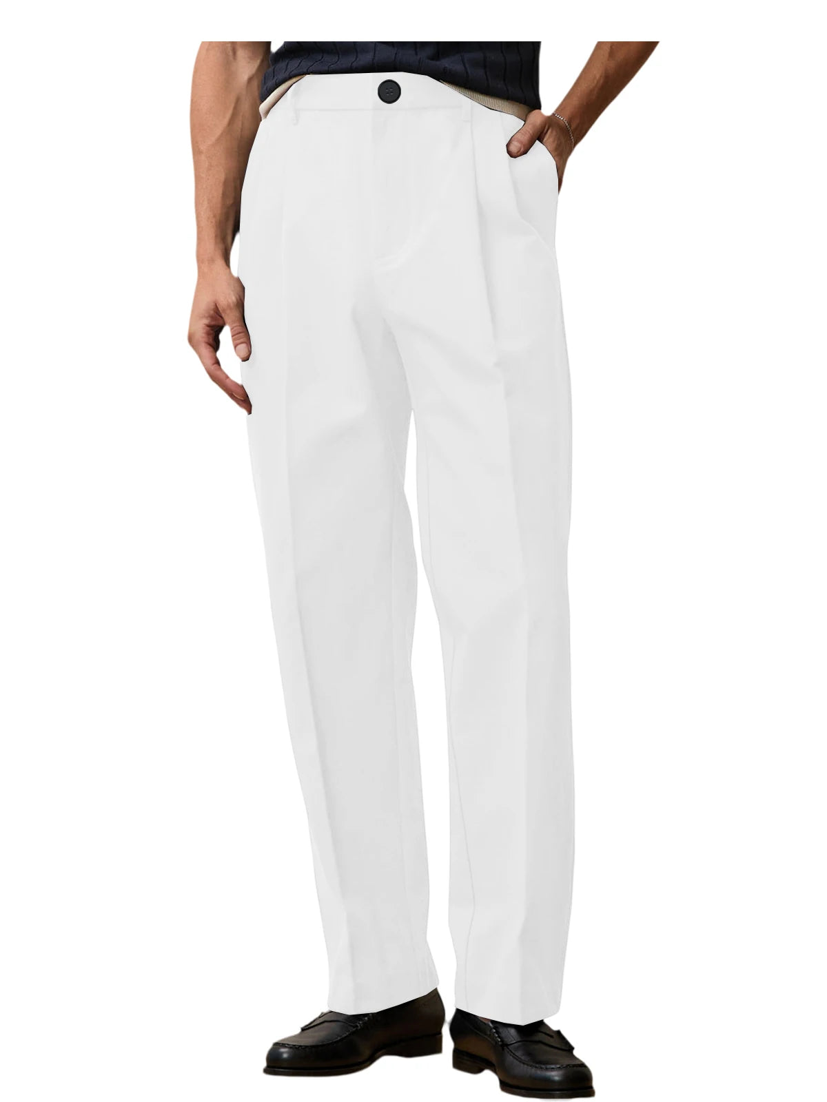Men's Wide Leg Pants High Waist Pleated Loose Fit Straight Leg Suit Trousers Business Office Formal Casual Men's Dress Pants