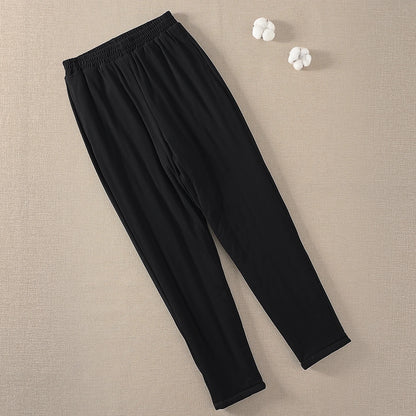 Pure Cotton High Waist Thickened Long Pants Men Women Adult Autumn Winter Warm Underwear Fleece Lined Straight Leg Trousers