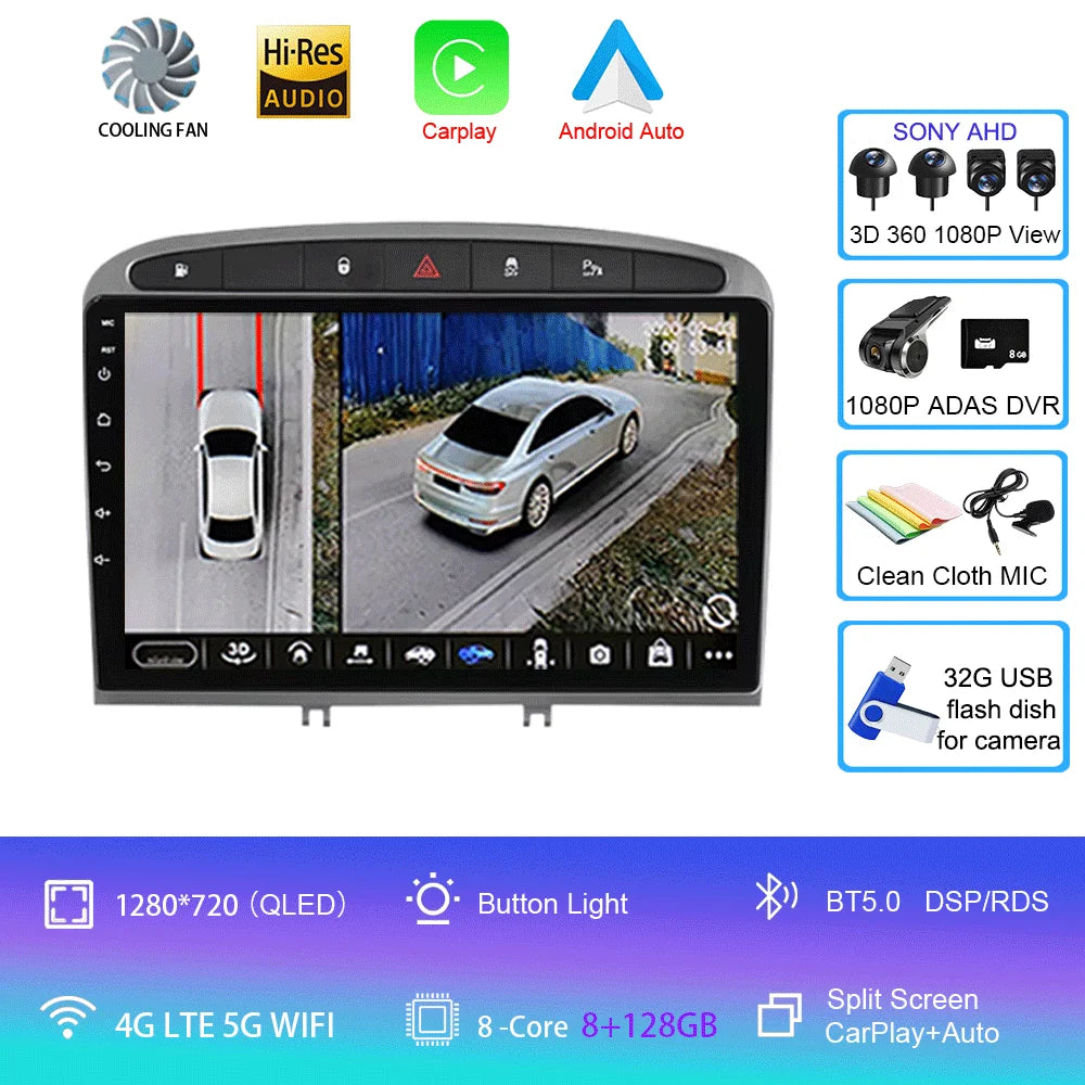 Android 16 Car Radio for Peugeot RCZ 308 SW 2007-2015 408 2012-2020 2DIN Multimedia Navigation GPS Carplay Auto Head Unit WIFI