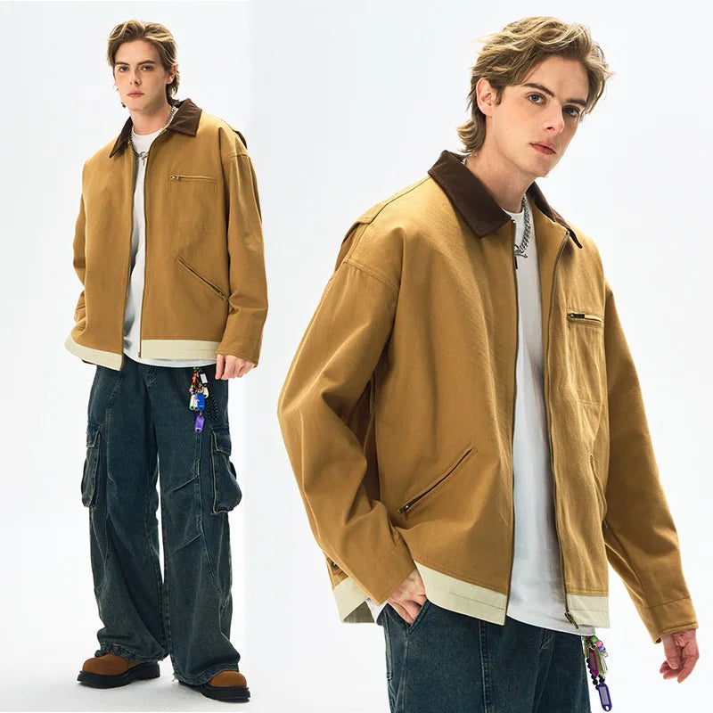 Trendy Men's Jackets Autumn Casual Vintage Style Denim Jacket Zipper Pocket Windproof Coat Male Casual Camping Baseball Jacket