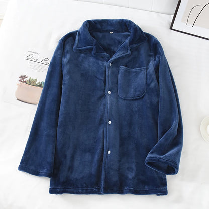Men's Winter Thiened Long Sve Flannel Pajama Top Loose Comfortable Coral Fce Home Clothes Single Piece Nightirt