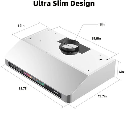 30/36 Inch Under Cabinet Range Hood with Voice/Gesture/Touch Control, 900 CFM Kitchen Vent Hood with 4-Speed Exhaust Fan