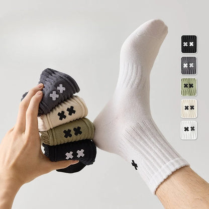 1/5 Pairs Men's Spring Autumn Mid Tube Socks Pure Cotton Antibacterial Odor Proof Sports Plus Size Crew Socks