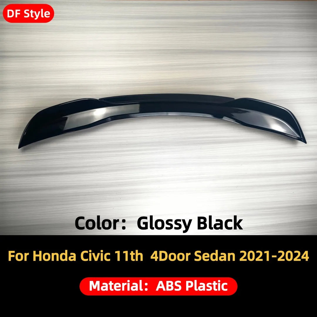 Rear Sport Wing Trunk Spoiler For Honda Civic 11th Gen Sedan 2021-2024 Air Dam Deflector Glossy Black Trim Tuning Accessories