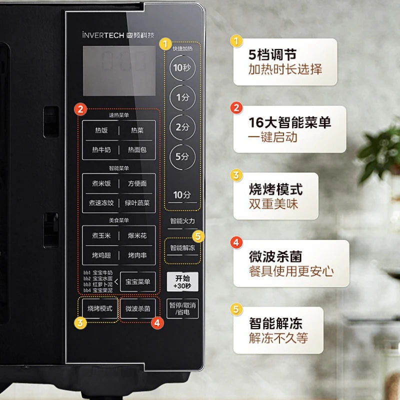 Flatbed Inverter Microwave Oven, Compact Home Use, Microwave & Grill Combo, Steam Oven, 1st Class Energy Efficiency, Model 233A