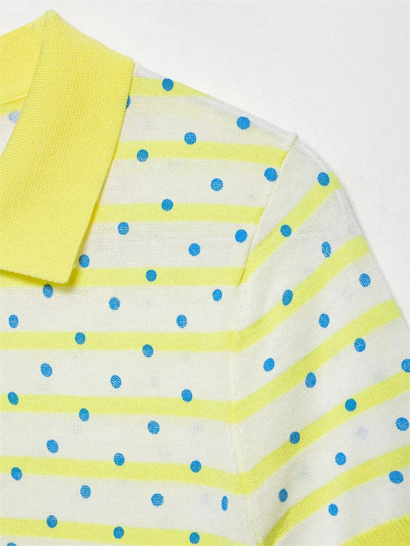 Women's Top 2026 New Fashion Summer Polka Dot Striped Knit Top Elegant Chic Vacation Style Ladies Top