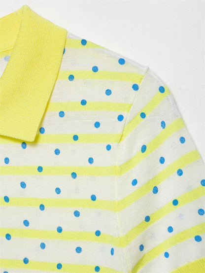 Women's Top 2026 New Fashion Summer Polka Dot Striped Knit Top Elegant Chic Vacation Style Ladies Top
