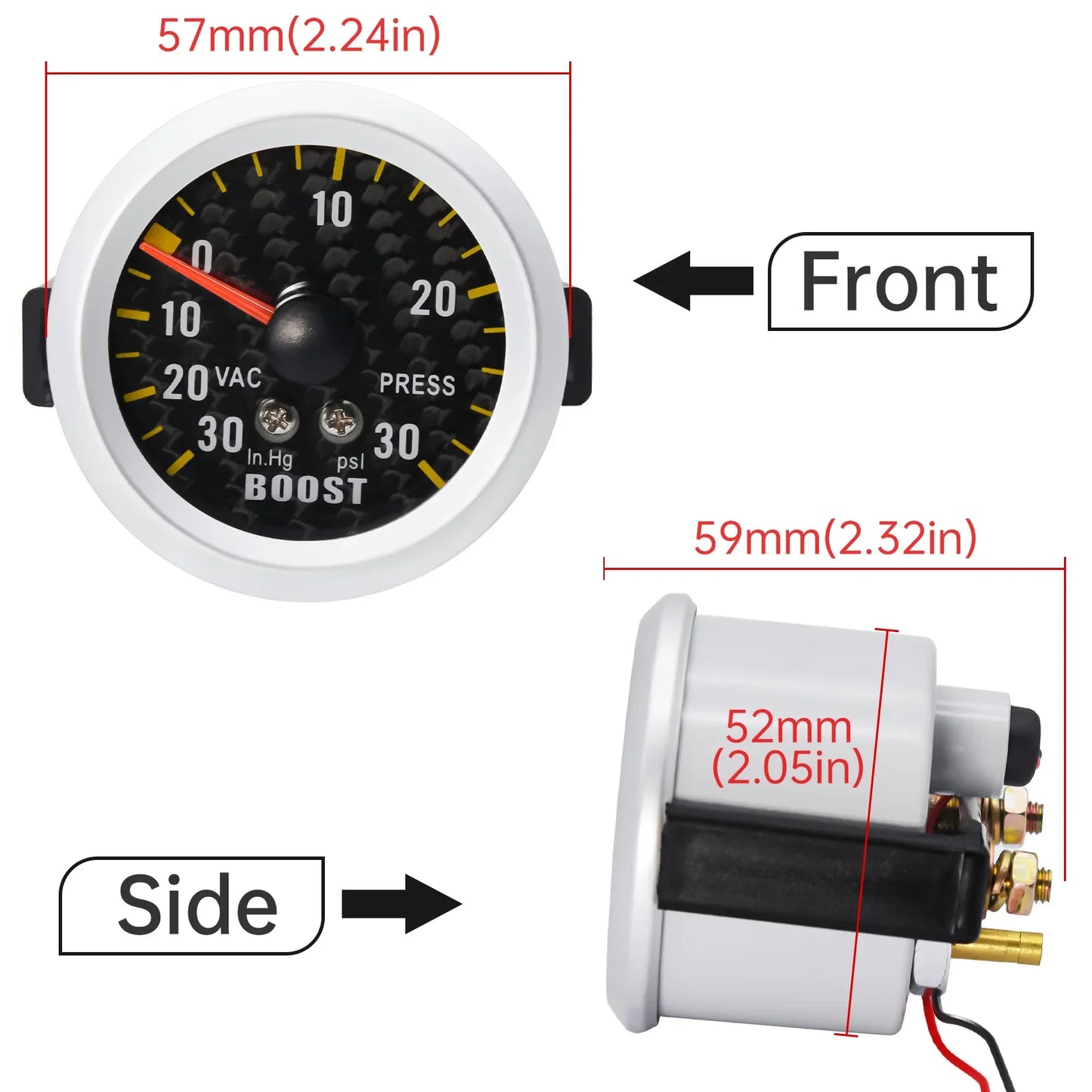 -30~30 PSI Auto Car Turbo Boost Gauge + Sensor with Gauge Pod Holder for 4/6/8 Cylinder Gasoline Car Car Accessories
