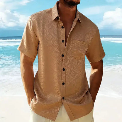 Men's Summer Fashion Satin Short Sleeve Hawaiian Shirt Casual Solid Beach Holiday Smooth Silk Stylish Printed Mens Shirt