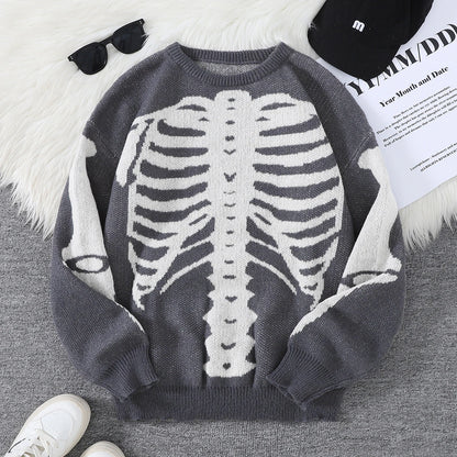 New Popular Autumn and Winter Backbone Jacquard Pattern Pullover Sweater Casual Round Neck Knitted Men's Pullover