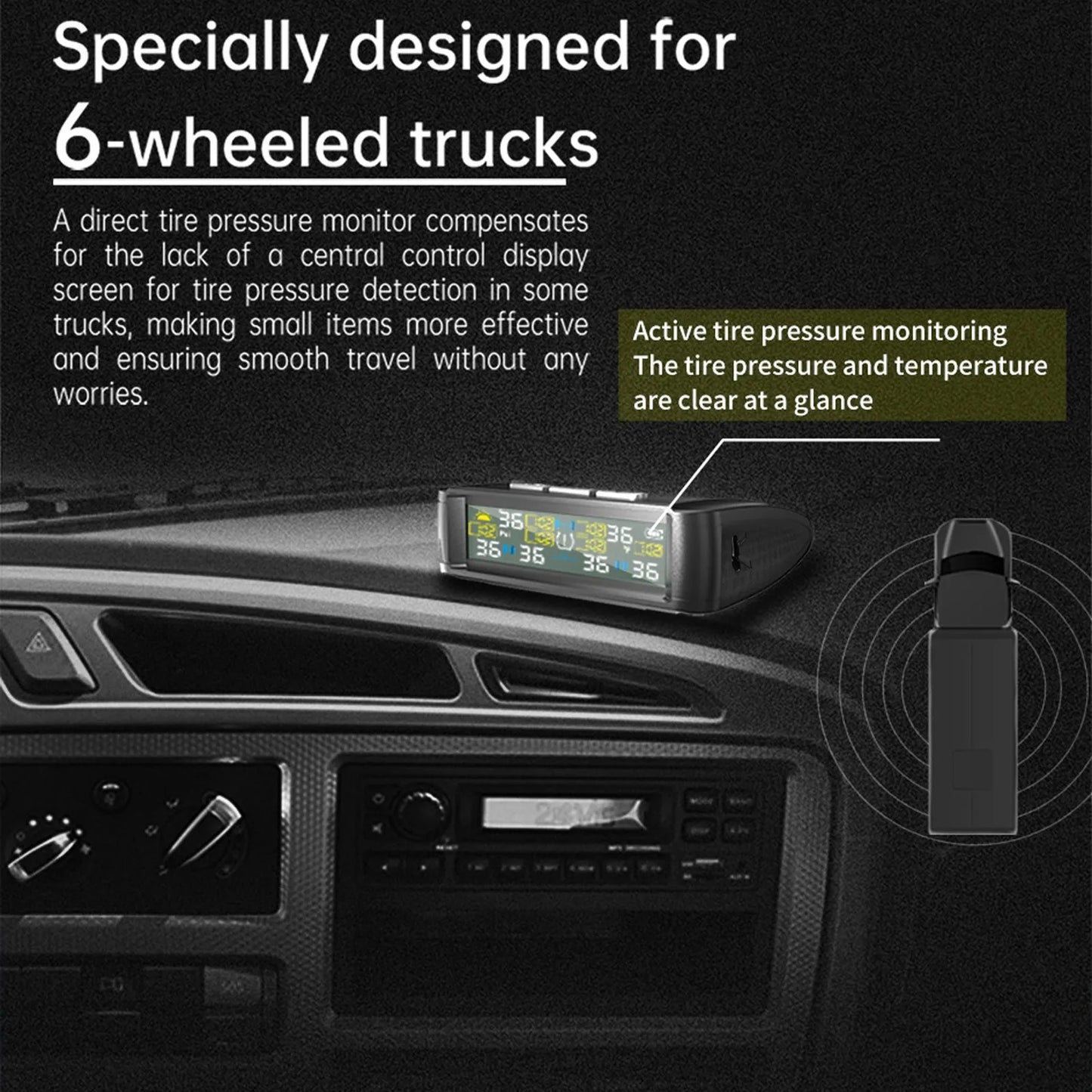 Solar Wireless TPMS Car Tire Tyre Pressure Monitor Monitoring System with 6 External Sensors