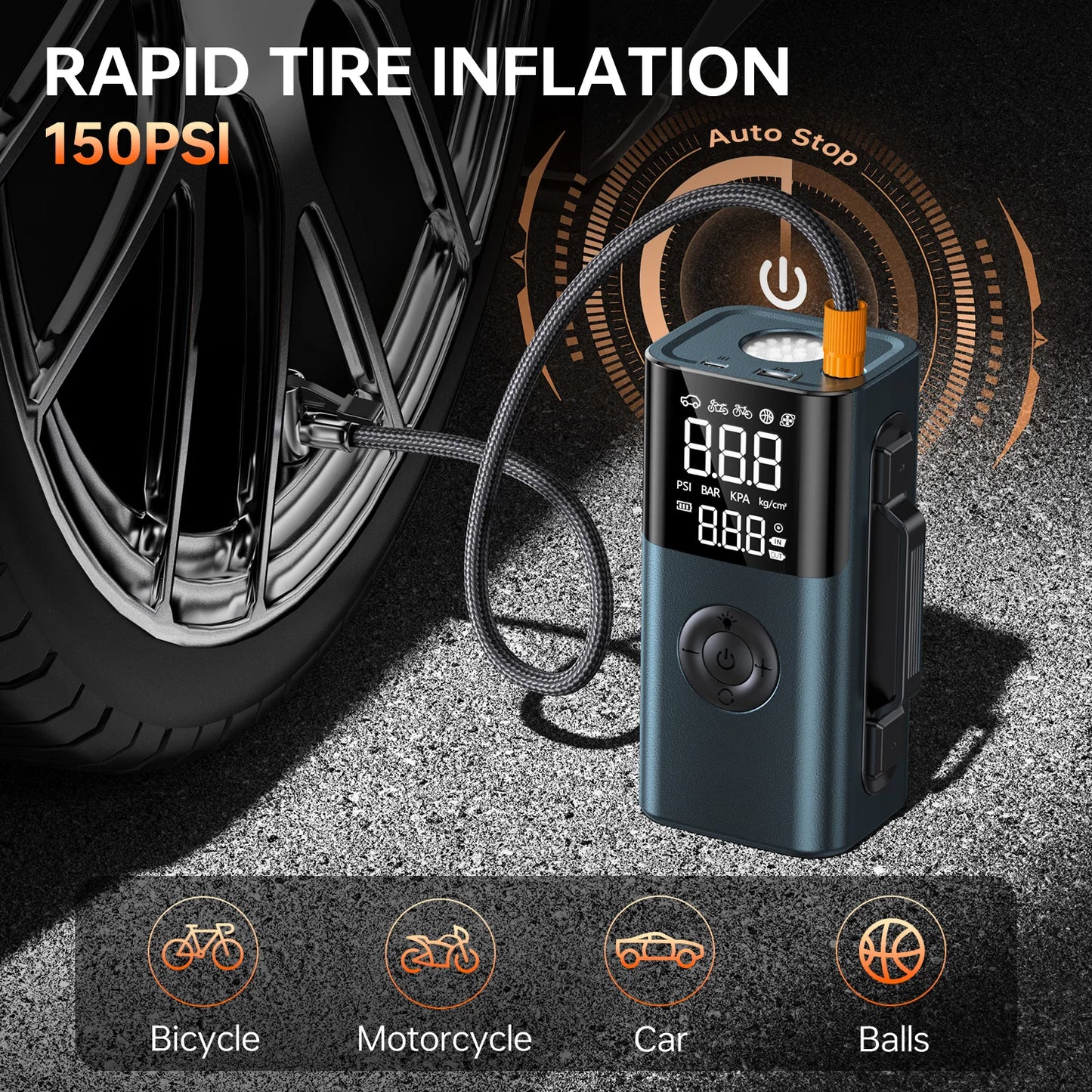 BUVAYE Car Jump Starter with 150PSI Air Compressor & Blower 12V Battery Booster Pack 10000mAh Multi-Function Emergency Starter