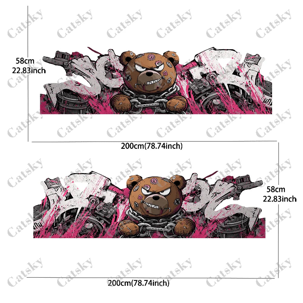 2pcs.Dark Evil Cool Cartoon Zipper Bear & Motorcycle Gear Car Wrap Sticker.Automotive Sticker.car Vinyl Wraps