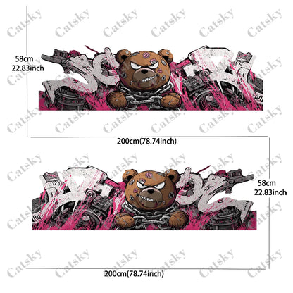 2pcs.Dark Evil Cool Cartoon Zipper Bear & Motorcycle Gear Car Wrap Sticker.Automotive Sticker.car Vinyl Wraps