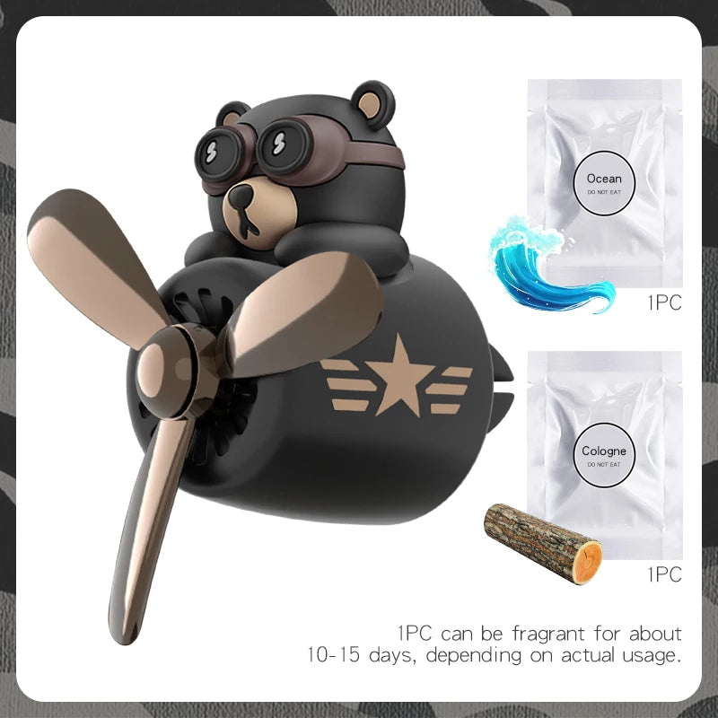 Rotating propeller plane pilot bear car air freshener accessories decoration vent outlet perfume fragrance diffuser ornament men