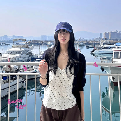 Brandy Melville Pure Cotton Three-Button Base Layer Vest Sweet Style V-Neck Sleeveless Tank Top for Women Spring Summer