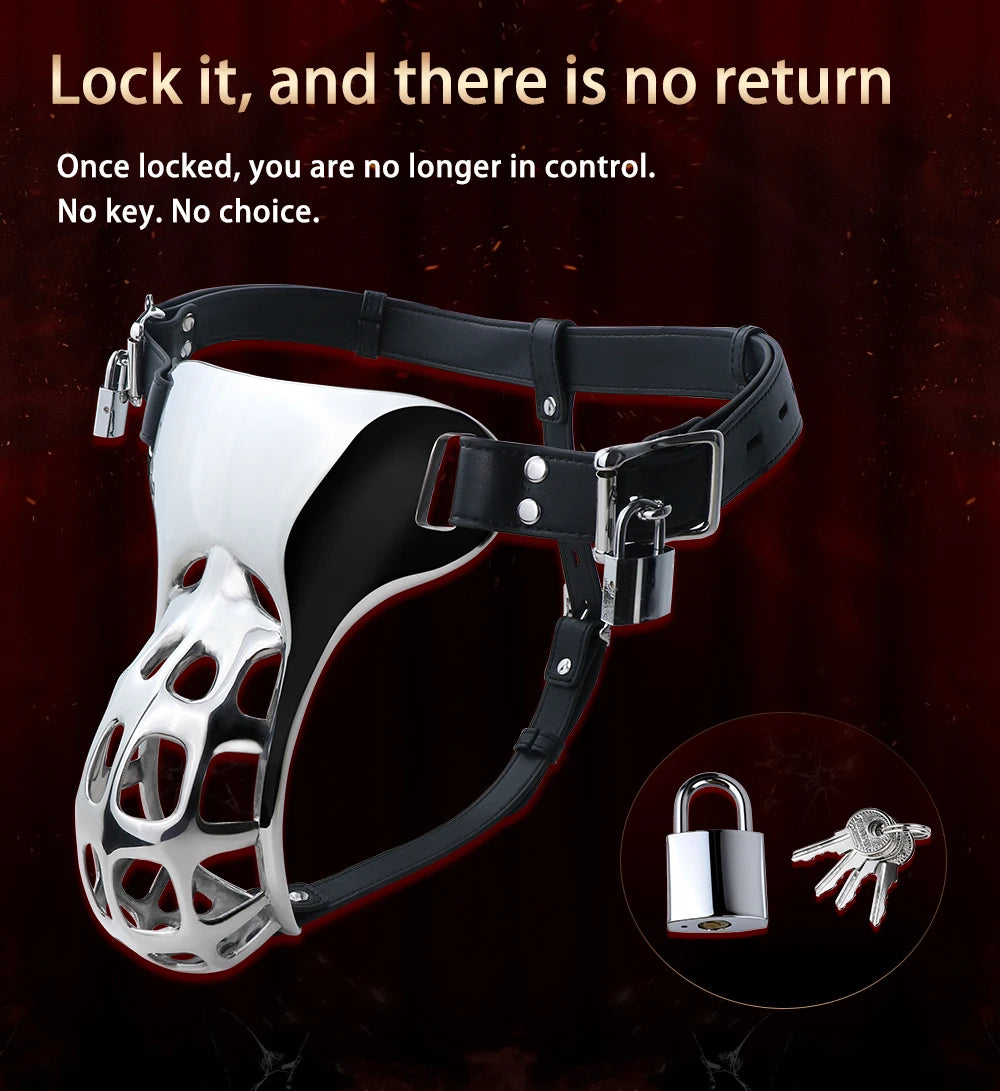 QKKQ Wearable Heavy Stainless Steel Adult Briefs With Microfiber Leather Cock Cages Penis Bondage Chastity Cage Metal Underwear