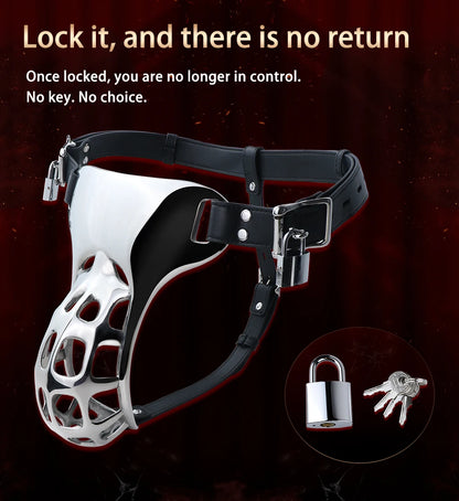 QKKQ Wearable Heavy Stainless Steel Adult Briefs With Microfiber Leather Cock Cages Penis Bondage Chastity Cage Metal Underwear