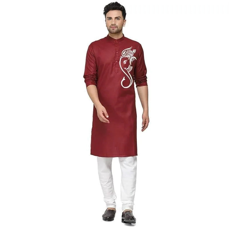 Men Digital Printed Kurta Shirt Regular Fit Mandarin Collar Long Suitable All Occasions Such Wedding Hari Raya National style