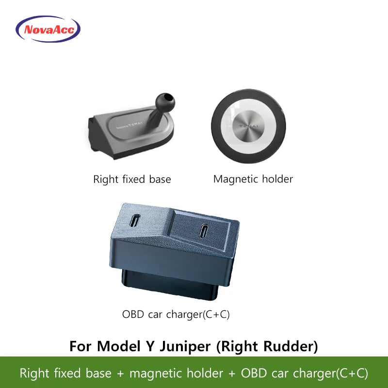 NovaAcc Magnetic Wireless Charging Mount For Tesla Model Y Juniper Model 3 Highland 2024-2026 Left Right Rudder Car Phone Holder