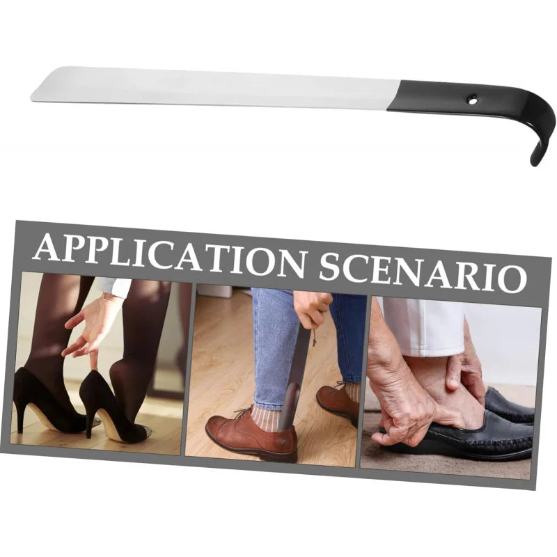 1Pcs Heavy-Duty Extra-Long Shoehorn (1.2/1.5/1.8mm Thick) w Leather Grip - for Elderly, Men & Women, Fits All Shoes