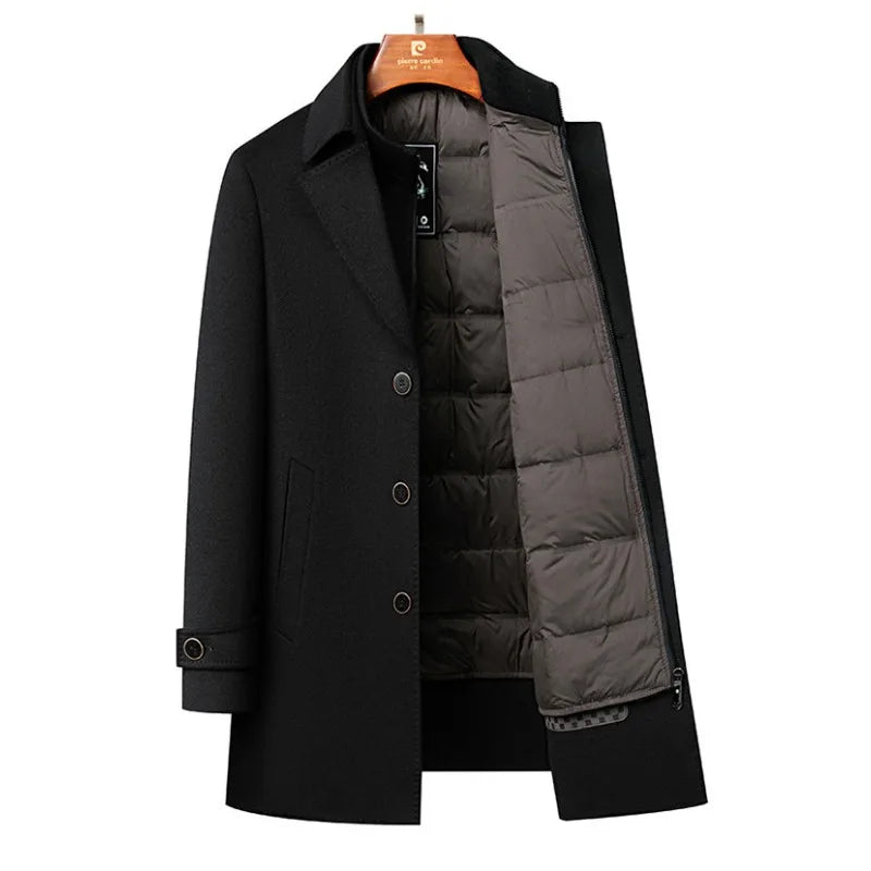 QYLVAWOY 70% Real Wool Man Jacket Winter Jackets Detachable Goose Down Liner Men's Wool and Trench Coats Business Man Clothes