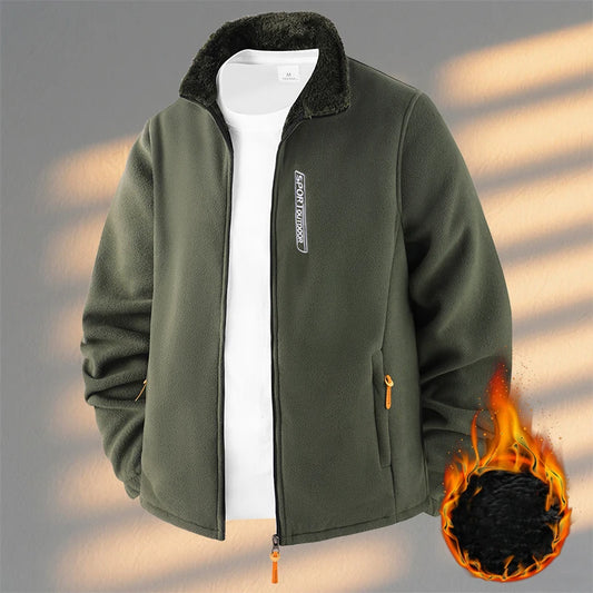 Men's Polar Fleece Jacket Winter Windproof Stand Collar Coat Zip-Up Thermal Fleece Lined Hoodie Casual Warm Outwear Clothing Top