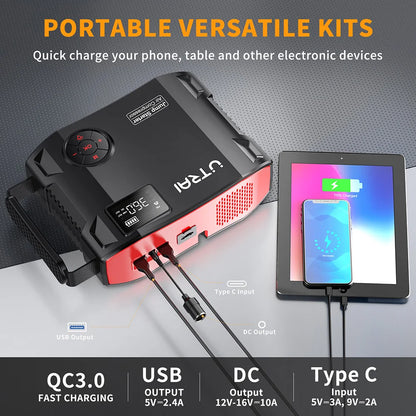UTRAI Jump Starter 4 in 1 Pump Air Compressor 2000A  Power Bank 12V Digital Tire Inflator 150PSI Emergency Battery Boost