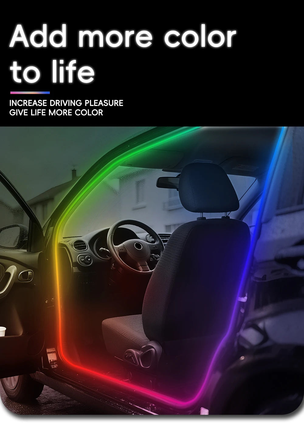 4in1 Symphony Automotive Door Frame color-changing RGB LED Interior Ambience light USB APP Remote Control Easy to Install