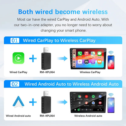 Android Auto Wireless Adapter New Mini 2 in 1 Box For Apple Carplay Dongle for Cars With Wired AA CP Wireless WIFI Plug & Play