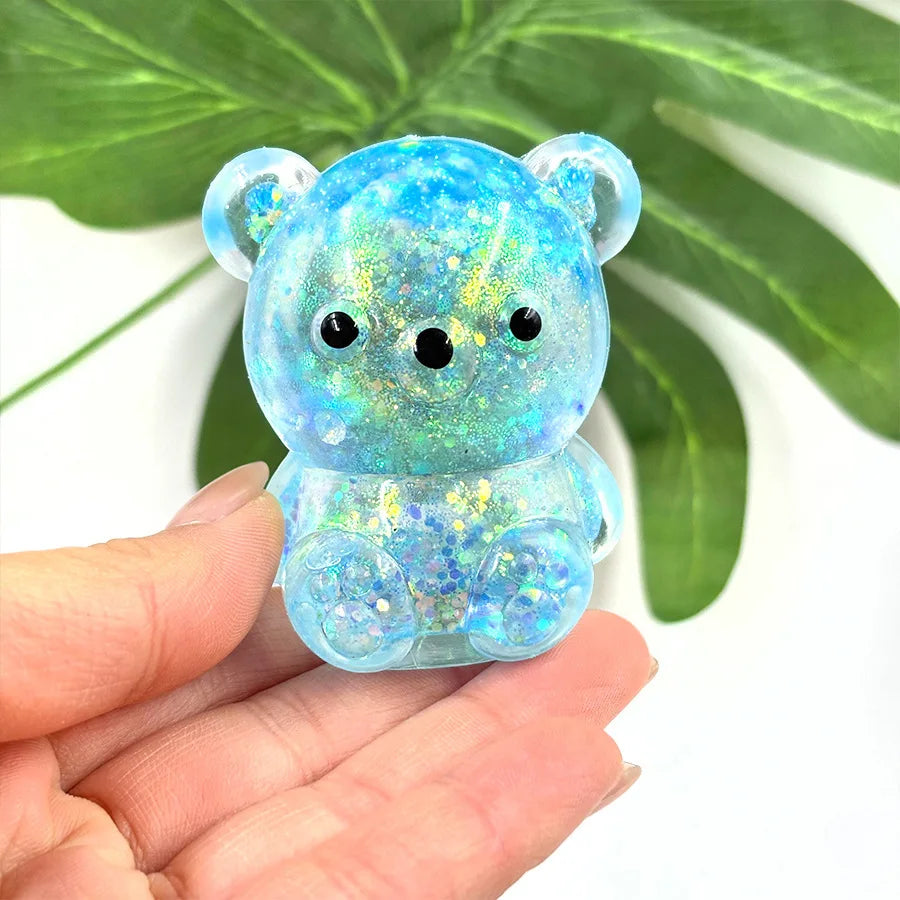 Cute Cartoon Glitter Colorful Bear Slow Rebound Squishy Toy, Super Soft Squeeze Fidget for Adult Stress Anxiety Relief & Gift